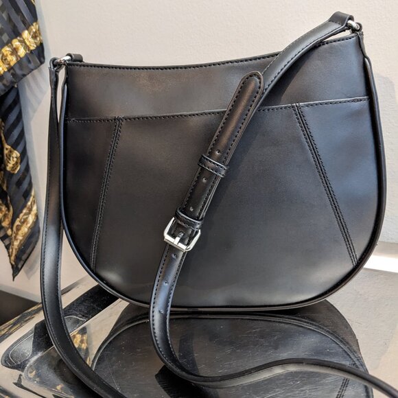 NEW Calvin Klein Black Leather Crossbody – Structured Sleek Minimalist Bag - Picture 4 of 10